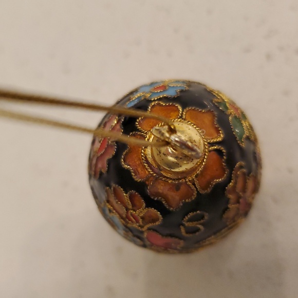 Cloisonne Enamel Ornament Egg Flowers Gold 2 Inches - Picture 6 of 7